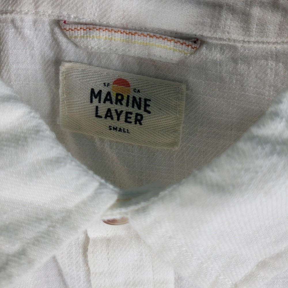Marine Layer Button Down Shirt Men's Small Ivory Excellent Short Sleeve Cotton